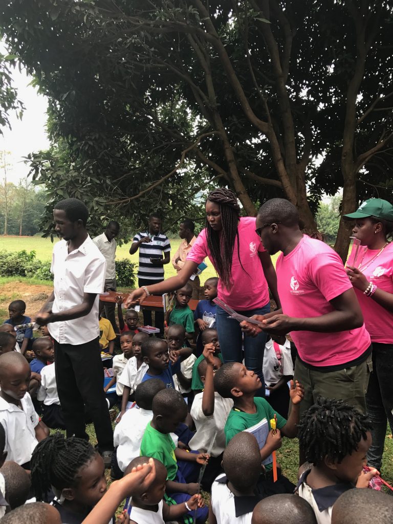 Needy school kids receiving donated scholastic items