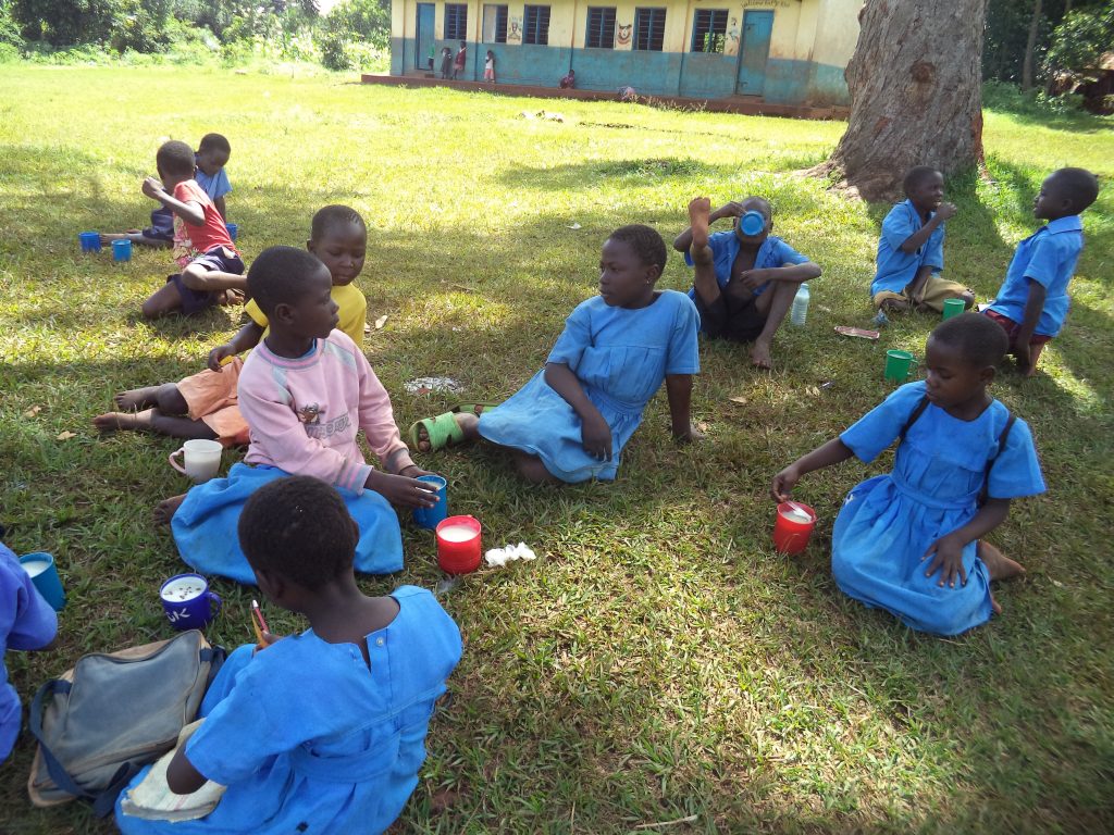 School kids enjoying their breakfast